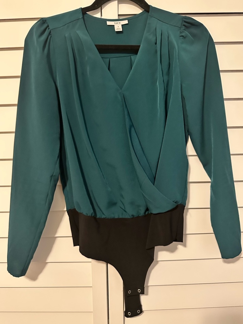 Bar III Teal Surplice Long-Sleeve Bodysuit
